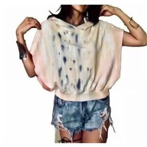 YOUNG FABULOUS & BROKE Carla Cutoff Sleeveless Tie Dye Hoodie Buttercup Picnic M